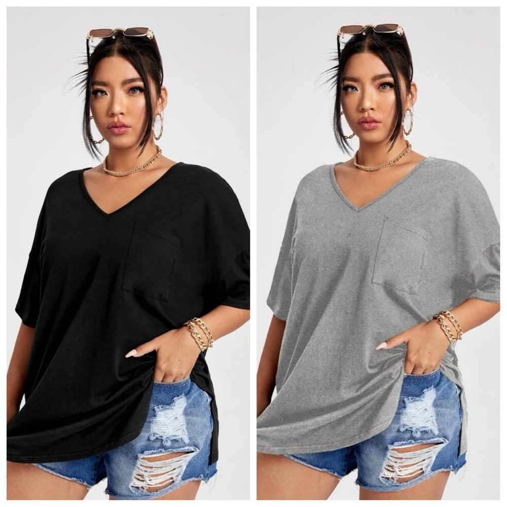 EUC! Bundle of 2 SHEIN Curve Black and Gray V Neck Tees. Size 2XL